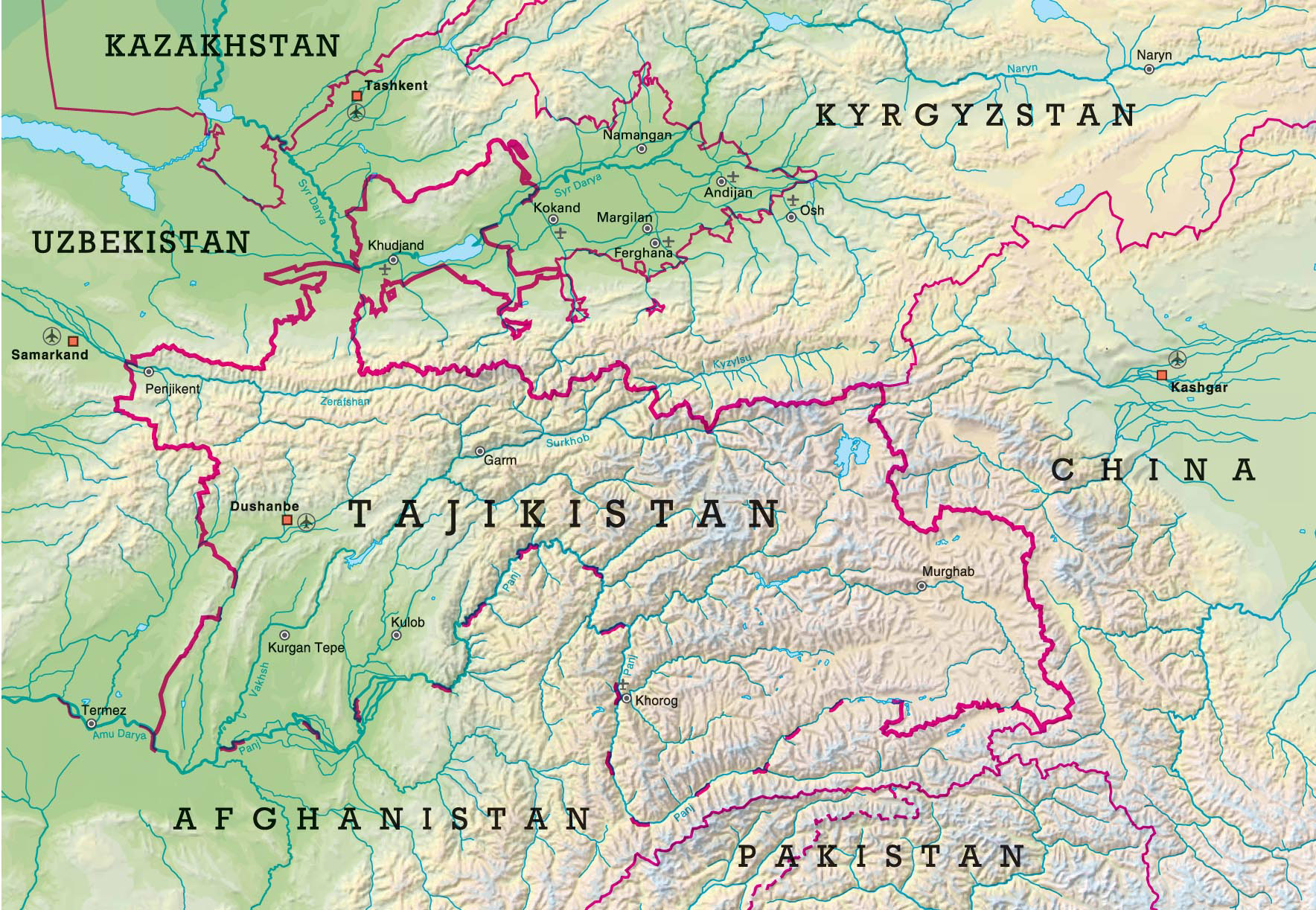 Large detailed relief map of Tajikistan. Tajikistan large detailed