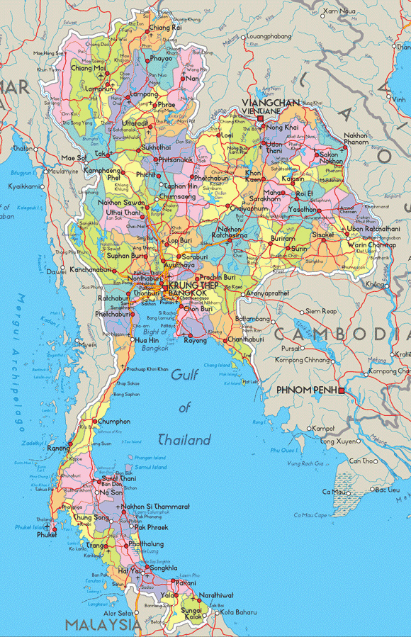 Detailed Thailand Map Poster Vector Map Of Thailand Muurposter