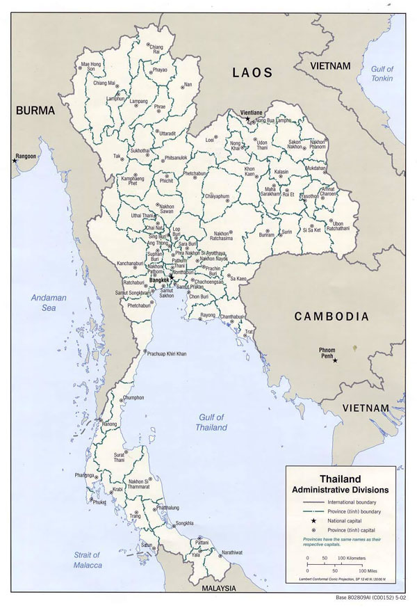 Administrative divisions map of Thailand - 2002.