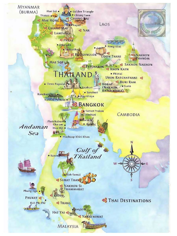 Detailed tourist map of Thailand. Thailand detailed tourist map