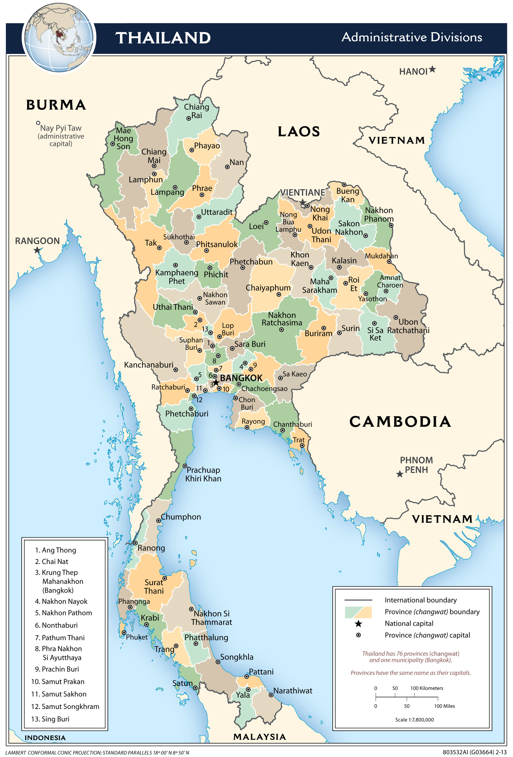 Large detailed administrative divisions map of Thailand – 2013