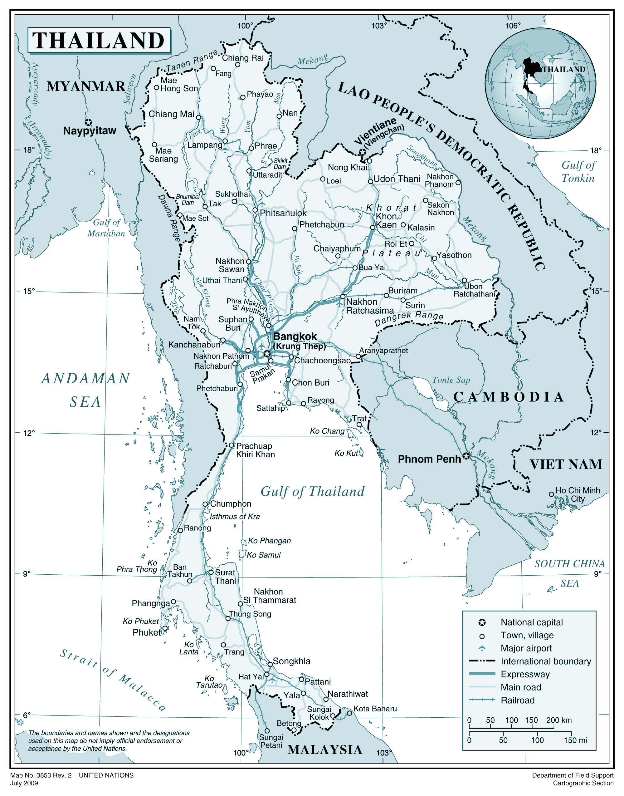 Large Detailed Political Map Of Thailand With Roads Cities And