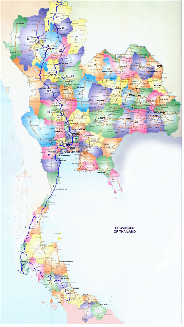 Large detailed road and administrative map of Thailand.