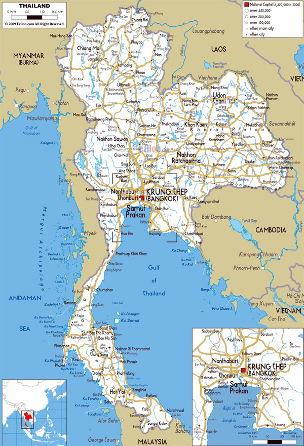 Large detailed road map of Thailand. Thailand large detailed road map.