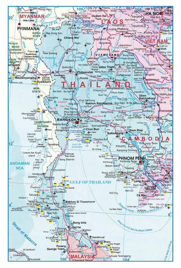 Large detailed roads map of Thailand. Thailand large detailed roads map.