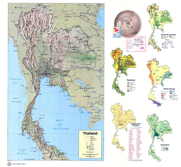 Large scale detailed country profile map of Thailand.