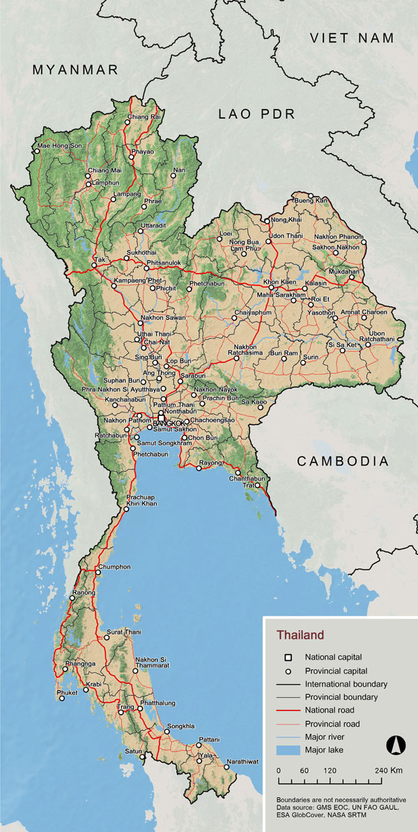 Large scale detailed overview map of Thailand.