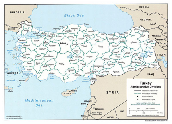 Administrative divisions map of Turkey. Turkey administrative divisions map.