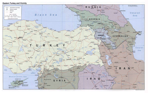 Detailed map of Eastern Turkey and Vicinity.