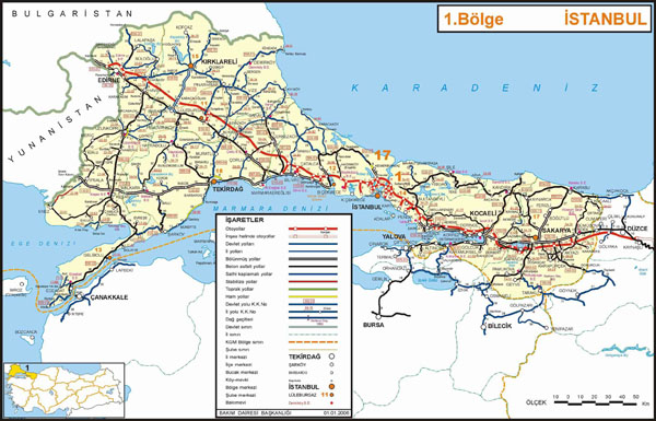 Detailed road map of Istanbul section of Turkey. Istanbul section of Turkey detailed road map.