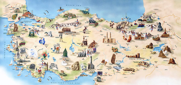 Detailed tourist map of Turkey. Turkey detailed tourist map.