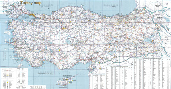 High resolution detailed road map of Turkey.