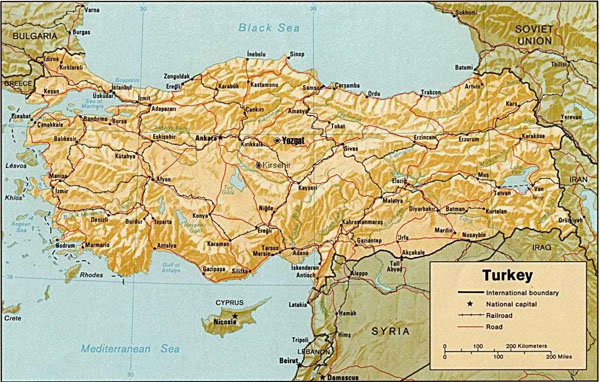 Relief map of Turkey. Turkey relief map.