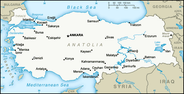 Small map of Turkey. Turkey small map.