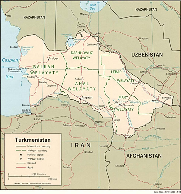 Detailed administrative and political map of Turkmenistan.