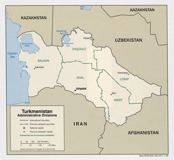 Detailed administrative map of Turkmenistan.