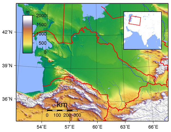 Detailed physical map of Turkmenistan.