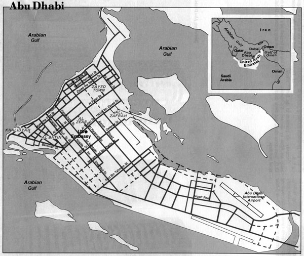 Large road map of Abu Dhabi city. Abu Dhabi large road map.