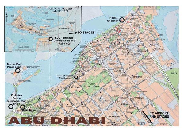 Large road map of central part of Abu Dhabi city (UAE).