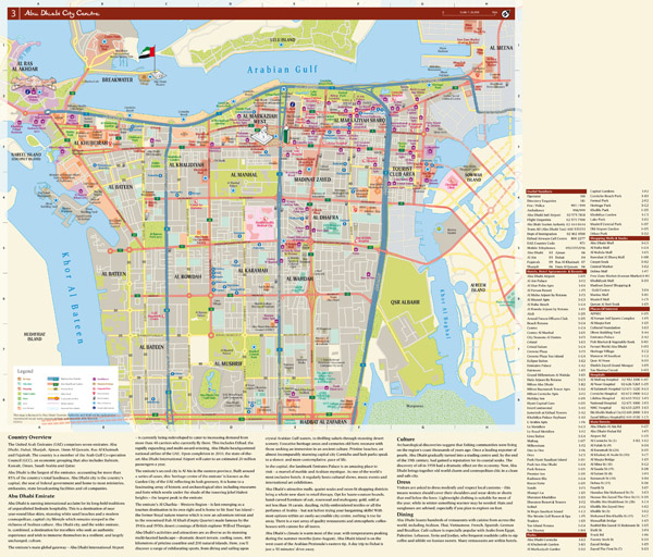 Large scale detailed tourist map of central part of Abu Dhabi city.