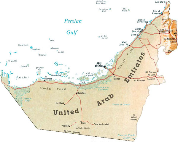 Detailed map of UAE. United Arab Emirates detailed map.