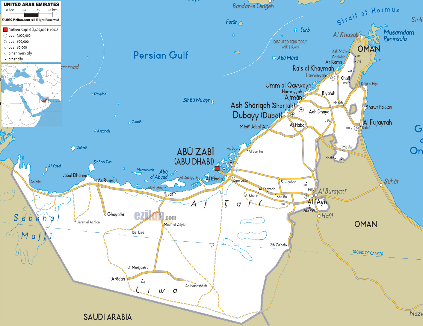 Detailed Road And Administrative Map Of UAE United Arab Emirates 