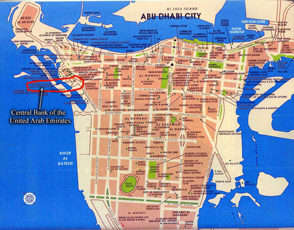 Detailed road map of Abu Dhabi city. Abu Dhabi city detailed road map.