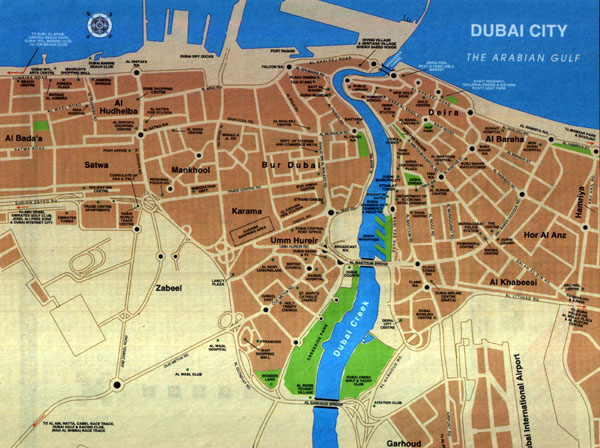 Detailed road map of Dubai city. Dubai city detailed road map.