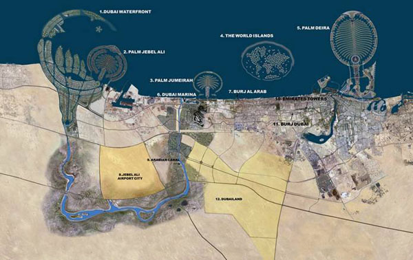 Detailed satellite map of Dubai. Dubai city detailed satellite map.
