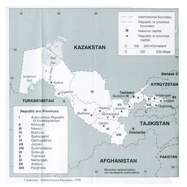 Detailed administrative map of Uzbekistan. Uzbekistan detailed administrative map.