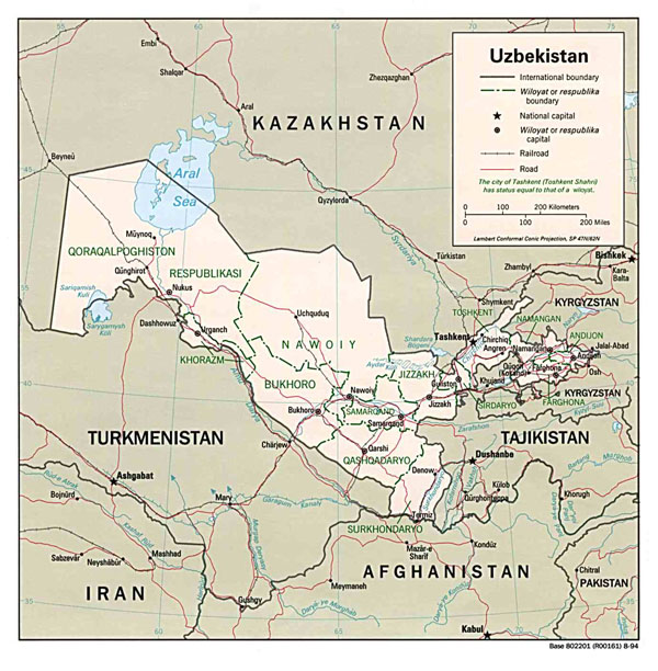 Large detailed administrative and political map of Uzbekistan.