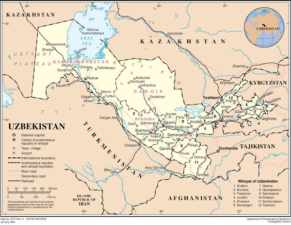 Large detailed road and administrative map of Uzbekistan.