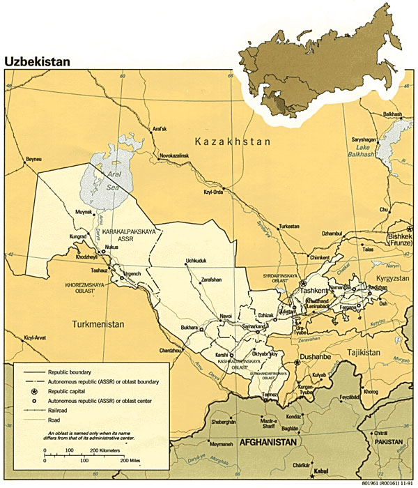 Large detailed road and political map of Uzbekistan. Uzbekistan large detailed road and political map.