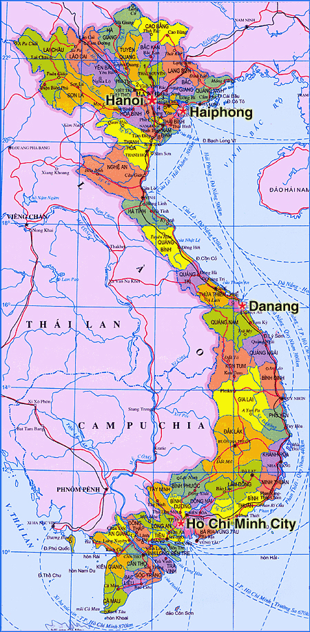 Detailed administarative map of Vietnam.