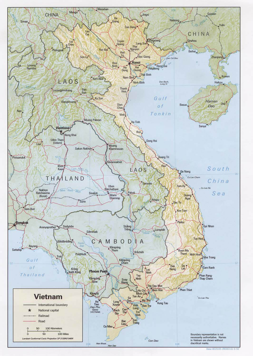 Detailed road and relief map of Vietnam. Vietnam detailed road and