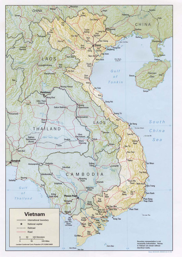 Detailed road and relief map of Vietnam. Vietnam detailed road and relief map.