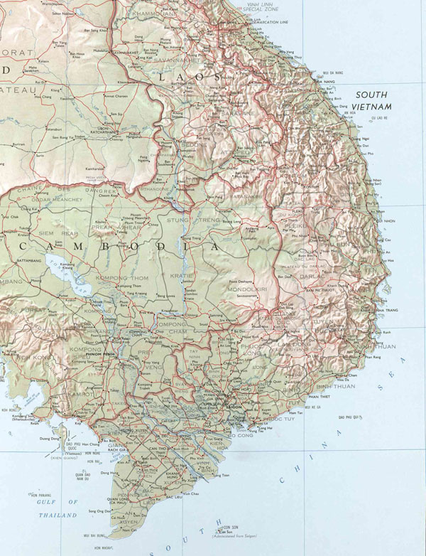 Topographical map of Indochina. Indochina topographical map.