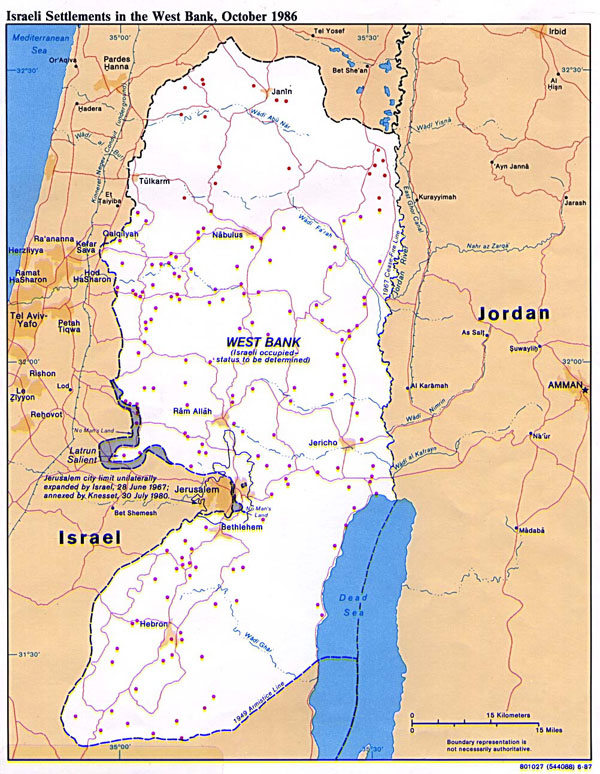 Detailed political map of West Bank. West Bank detailed political map.