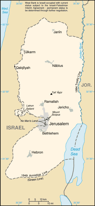 Map of West Bank cities. West Bank cities map.