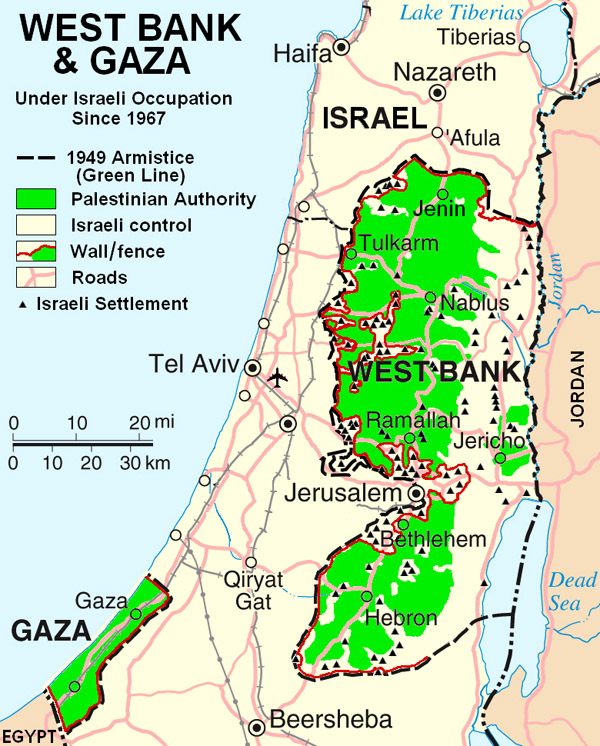 Road map of West Bank. West Bank road map.