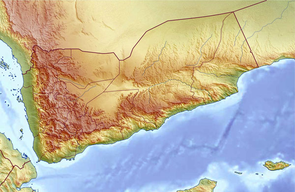 Large detailed relief map of Yemen. Yemen large detailed relief map.