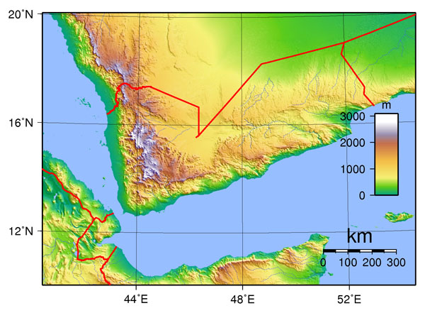 Large detailed topographical map of Yemen. Yemen large detailed topographical map.