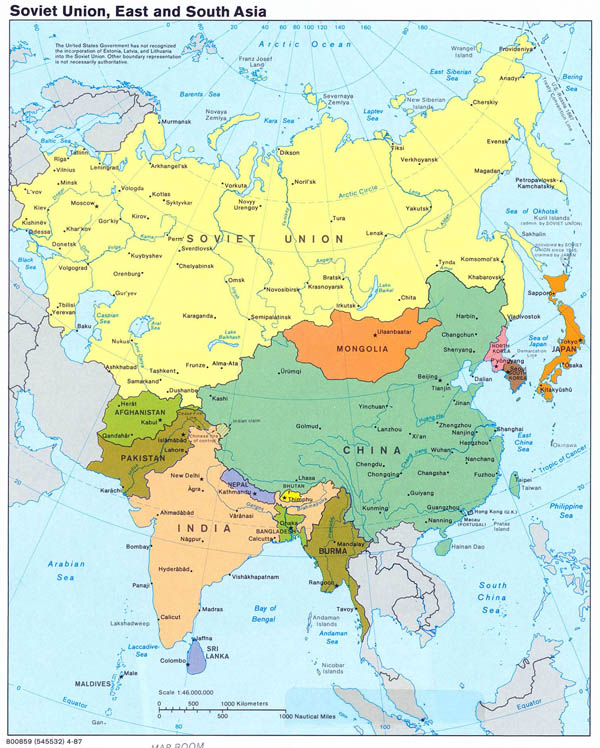 Soviet Union, East and South Asia large map - 1987. Large map of Soviet Union, East and South Asia - 1987. Soviet Union, East and South Asia large map - 1987.
