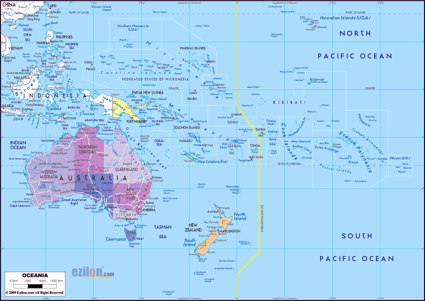 Large Detailed Political And Administrative Map Of Australia And Oceania With Cities And Highways Vidiani Com Maps Of All Countries In One Place