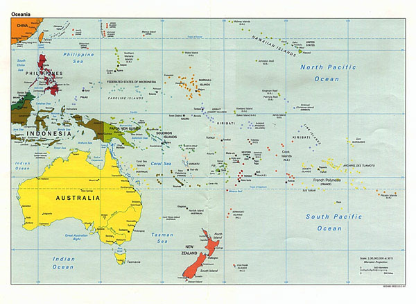 Large detailed political map of Australia and Oceania.