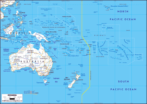 Large detailed roads map of Australia and Oceania with all capitals.