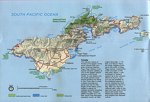 Large detailed road and relief map of Tutuila Island American Samoa.