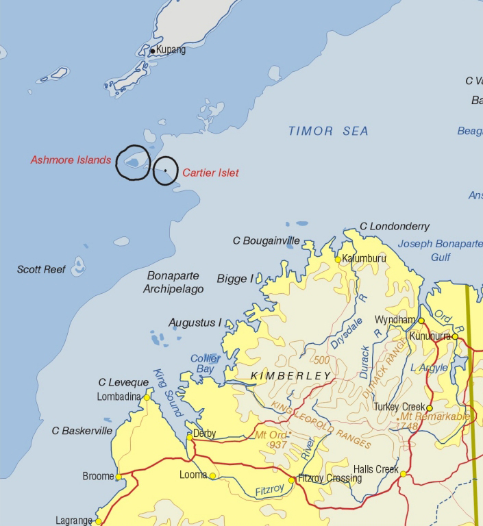 Detailed location map of Ashmore and Cartier Islands.