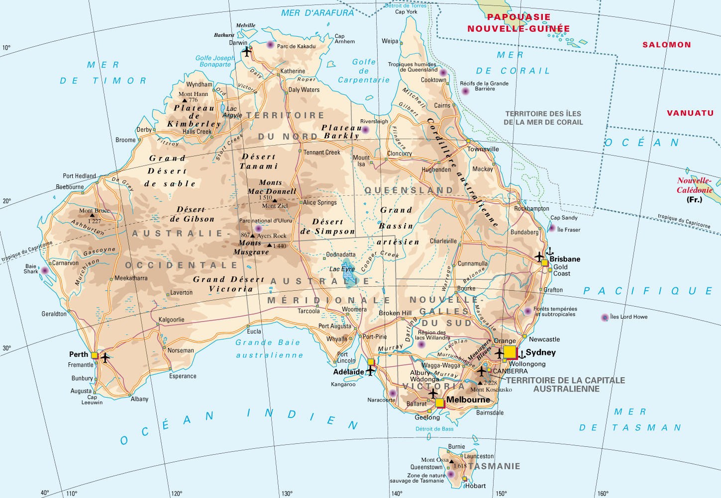 Detailed Map Of Australia With Highways Cities And Airports