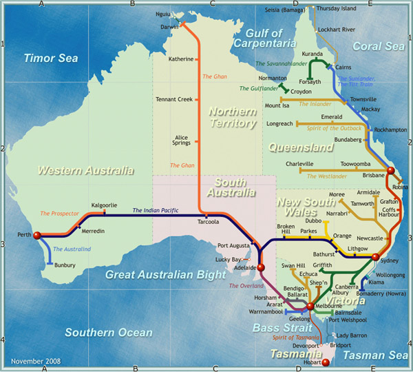 Detailed railways map of Australia. Australia detailed railways map.